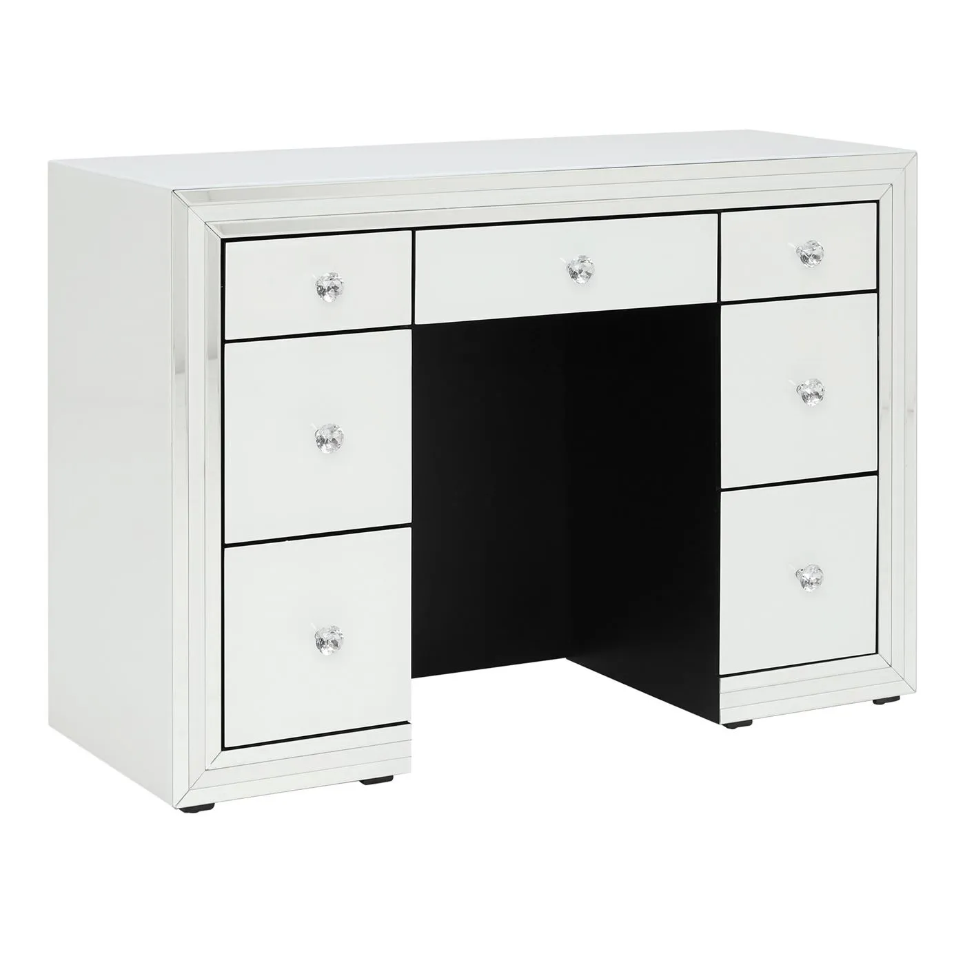Krystal 7 Drawer Dressing Table, White Glass and Mirror