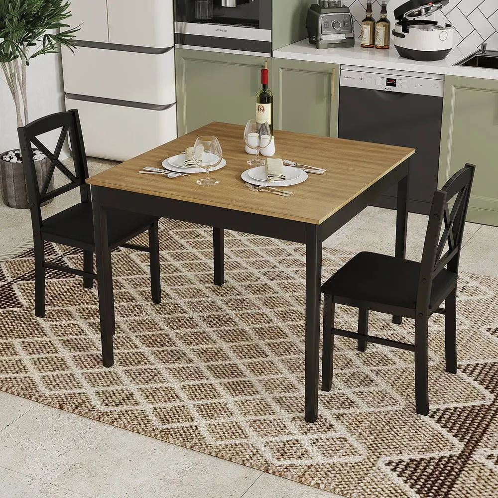 Costway 3PCS Dining Table & Chairs Set Kitchen Table w/2 Upholstered Chairs in Brown 4