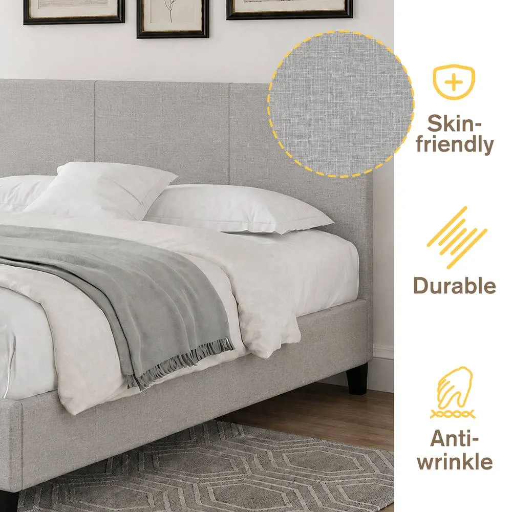 Comfy Living Ltd Modern Hopsack Fabric Upholstered Bedframe in Light Grey 4