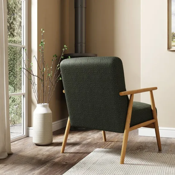 Alpine Boucle Spindle Wooden Arm Accent Chair 4