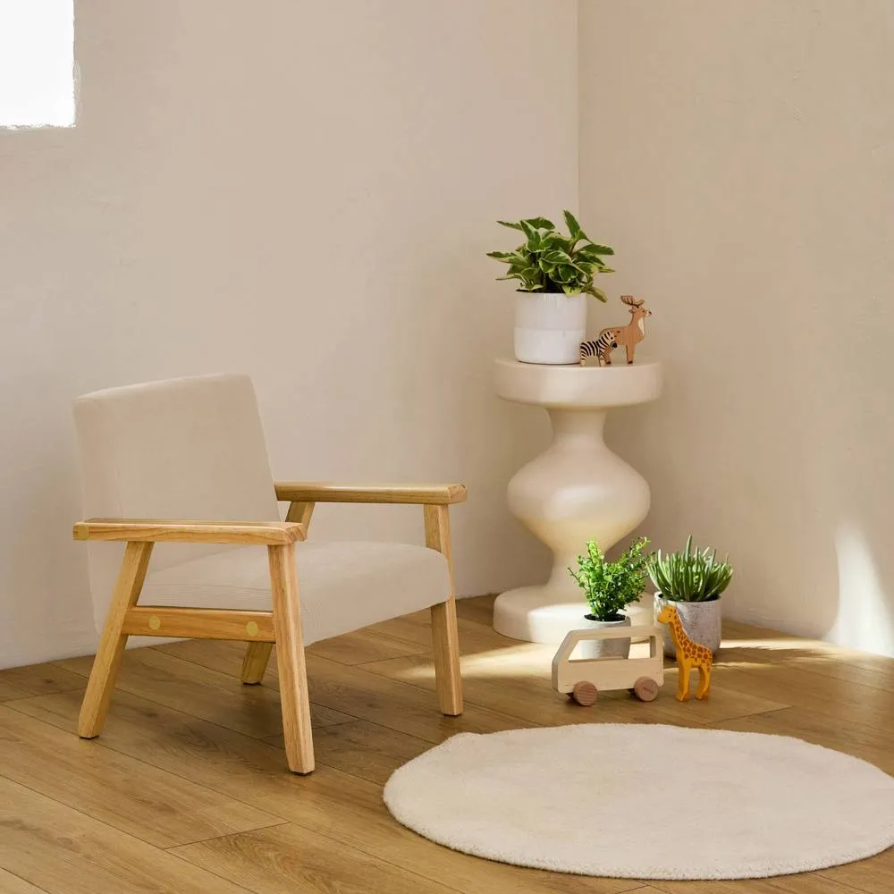 sweeek Children's scandi-style armchair, corduroy & rubberwood in Cream 3