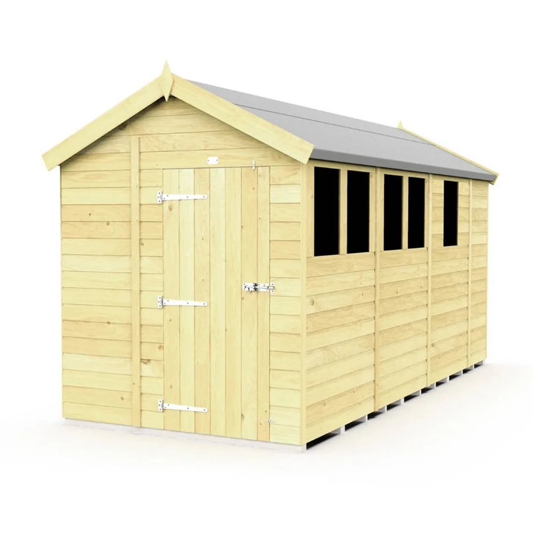 Buttercup Farm 6 x 13 Feet Apex Shed - Single Door W/ Windows - L387 x W175 x H217 cm in Brown