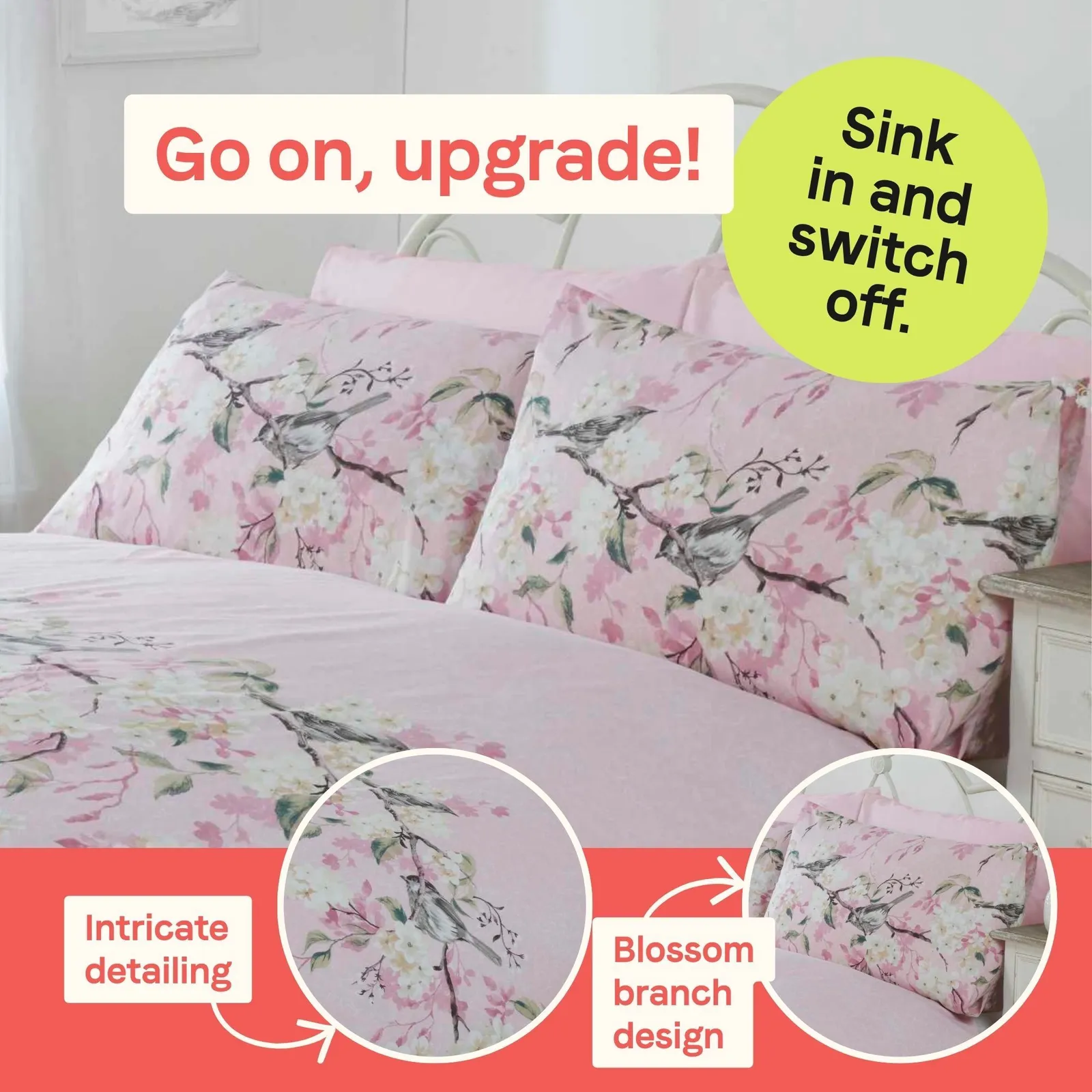 Rapport Home Eloise Floral Polycotton Duvet Cover Set with Pillowcase in Light Pink 2