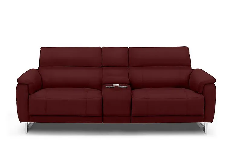 Moet 3 Seater Leather Power Recliner Sofa with Telescopic Headrests and Smart Console - Ruby