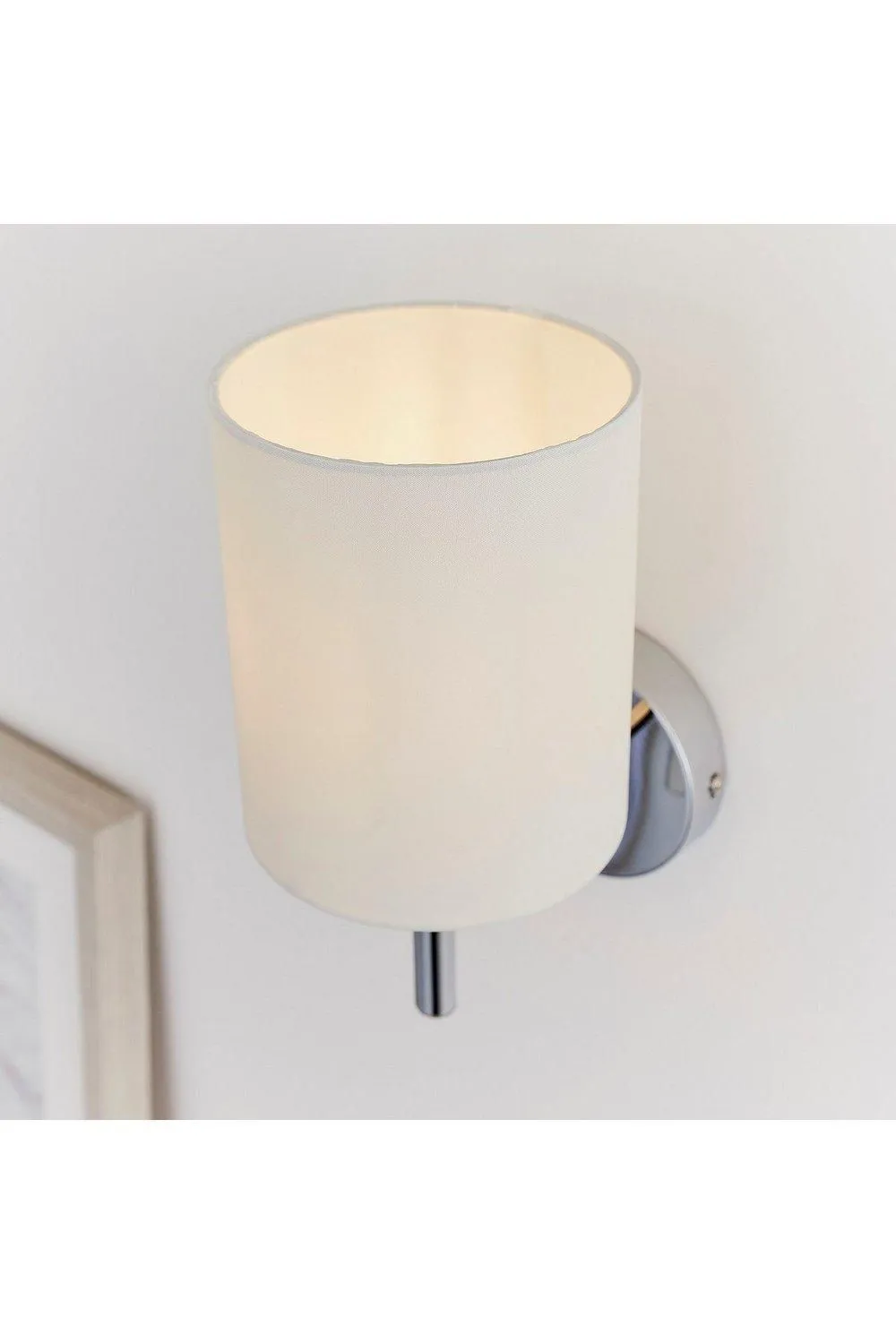 Netlighting Brio 1 Light Indoor Wall Light Chrome Off-White Faux Silk E14 in Grey 3