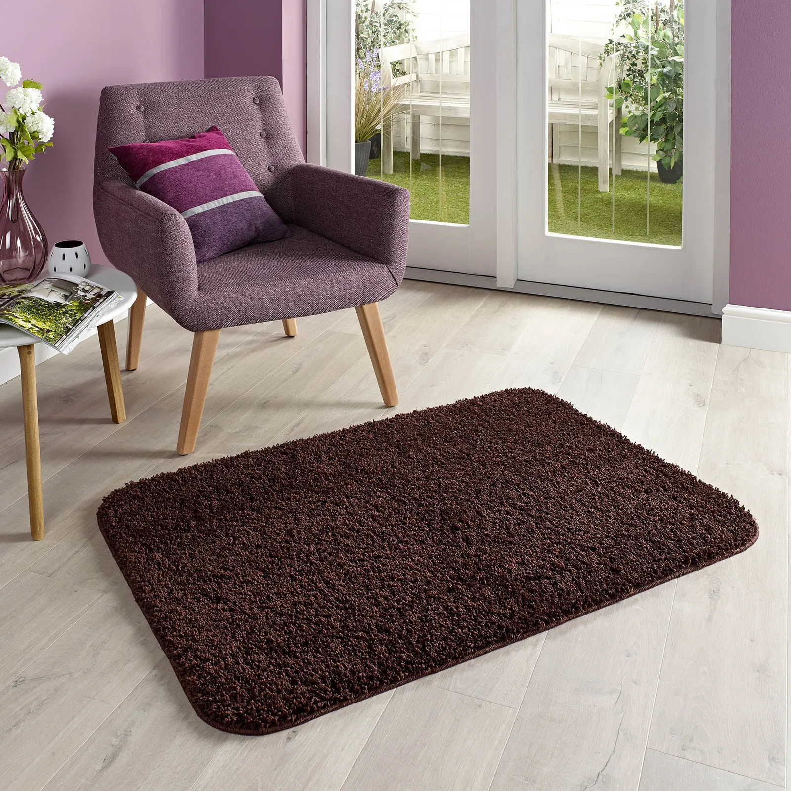 Marvel Shaggy Washable Rug Chocolate (Brown)