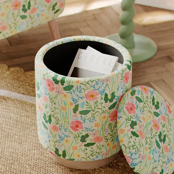 Round Spring Floral Print Storage Footstool 3