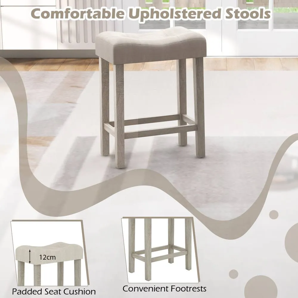 Costway 4-Piece Height Bistro Table & Saddle Seat Stools in Grey 2