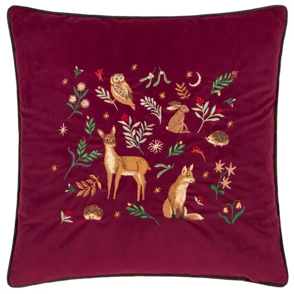 Furn Berry Woods Velvet Cushion Burgundy 45 X 45Cm, Red 3