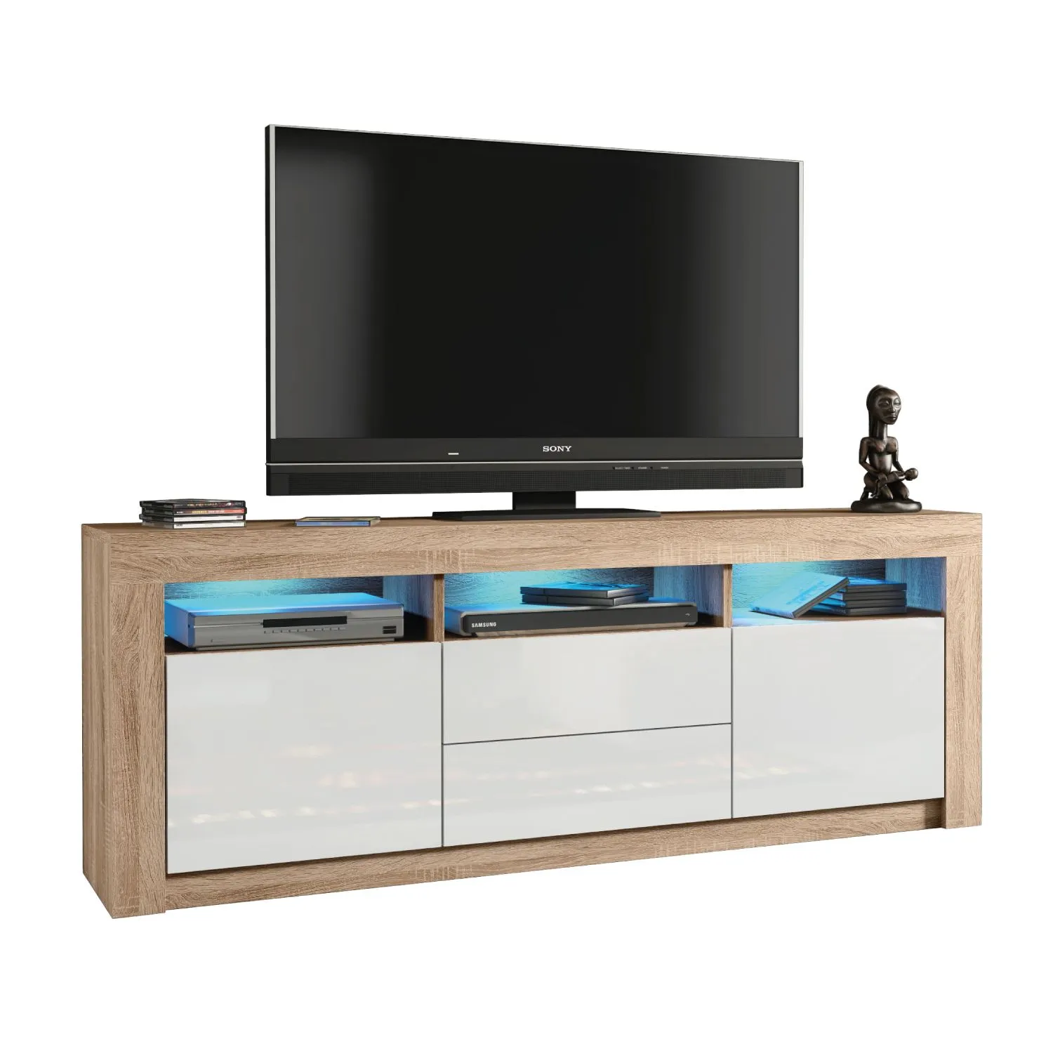 Creative Furniture Shine TV Unit 160cm - A Bright & Stylish Cabinet with Gloss Doors & LED Lights in Light Oak 6