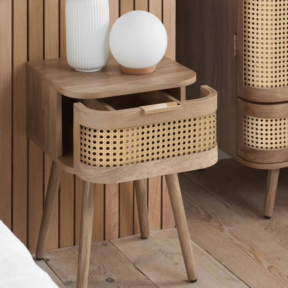 Birlea Rattan Bedside Cabinet 1 Drawer Sark Nightstand Side Table in Beige 3