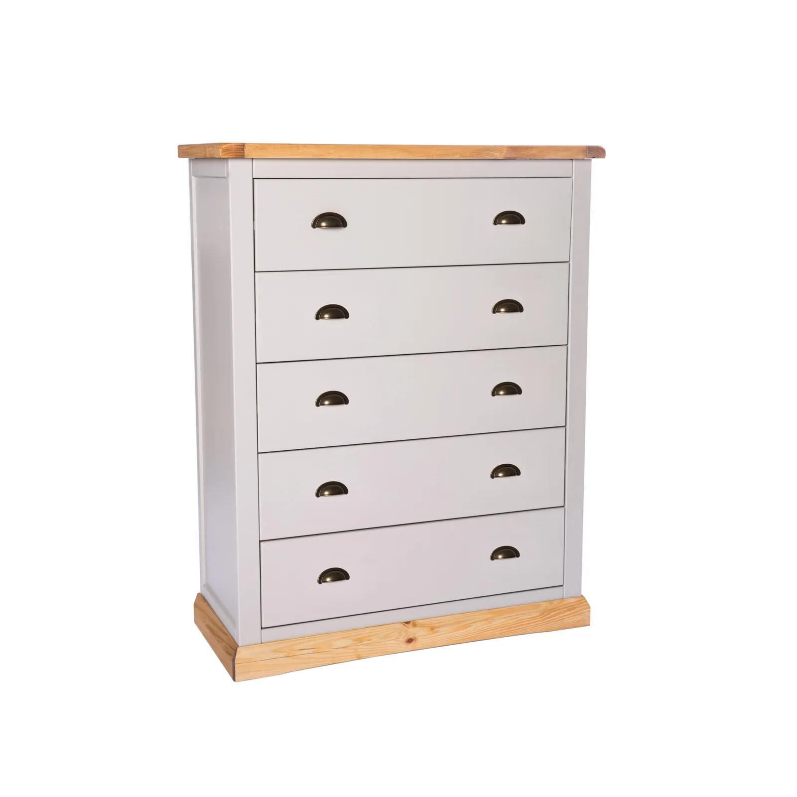 Cabinet Bits Bomporto 5 Drawer Chest of Drawers Brass Cup Handle in Light Grey 2