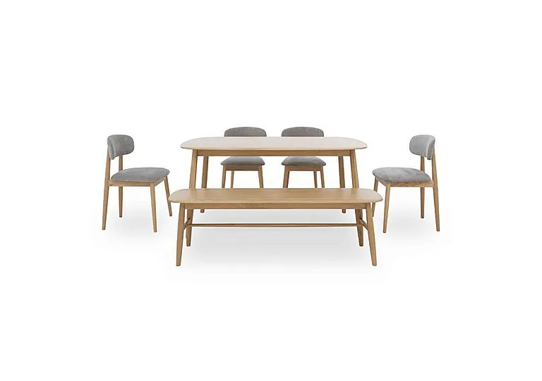 Stockholm Fixed Dining Table with 4 Wooden Chairs and a Bench - Light Oak