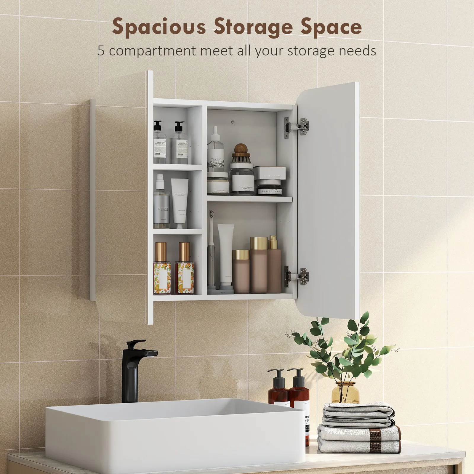 HOMCOM Arched Bathroom Mirror Cabinet, Wall Mounted Mirrored Cabinet in White 5