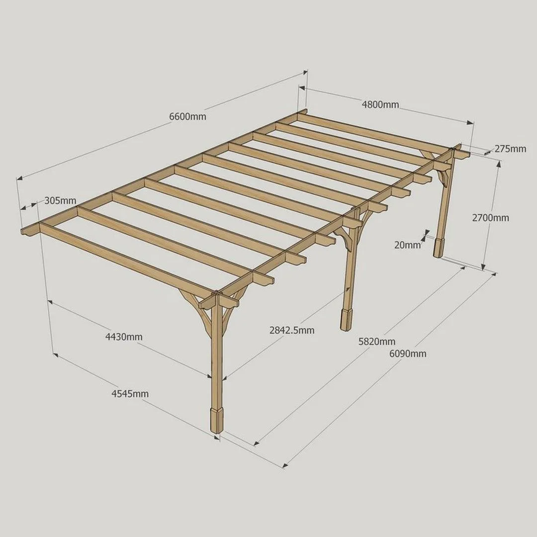 Rutland County Garden Furniture Ltd Wall Mounted Premium Pergola 3 Posts, L480 x W660 x H270 cm, Brown in Green 4