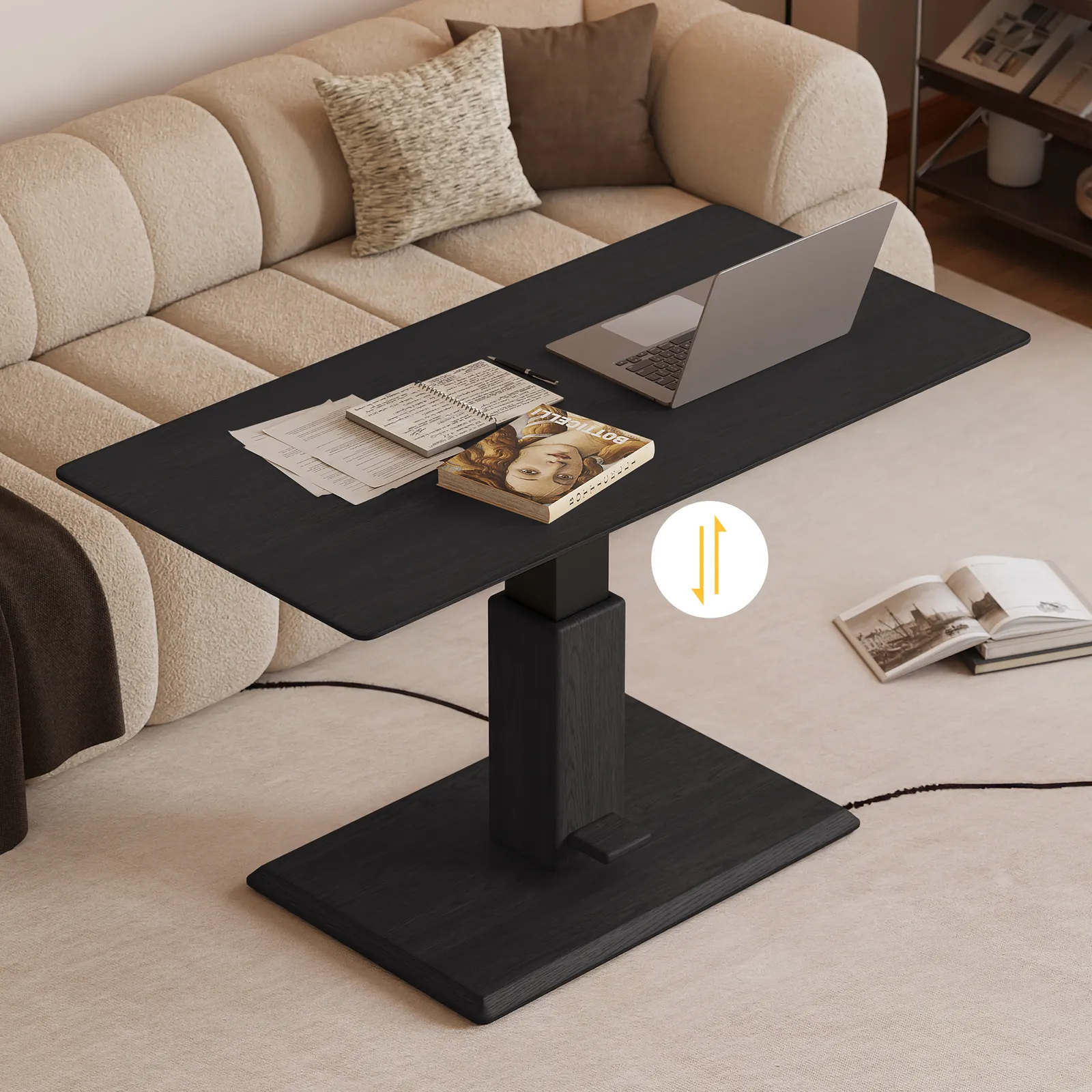 47" Black Lift-Top Height-Adjustable Coffee Table