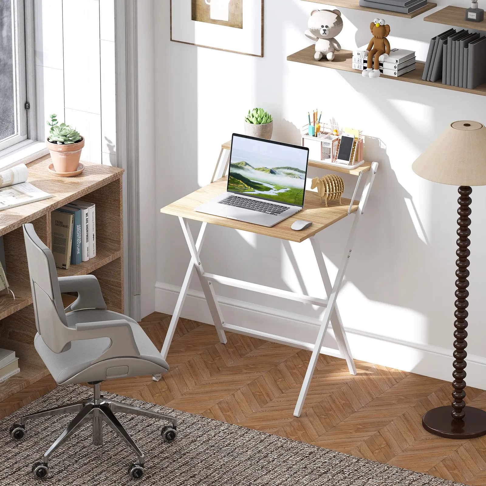 HOMCOM 70 cm Folding Computer Desk for Small Spaces Bedroom in Natural