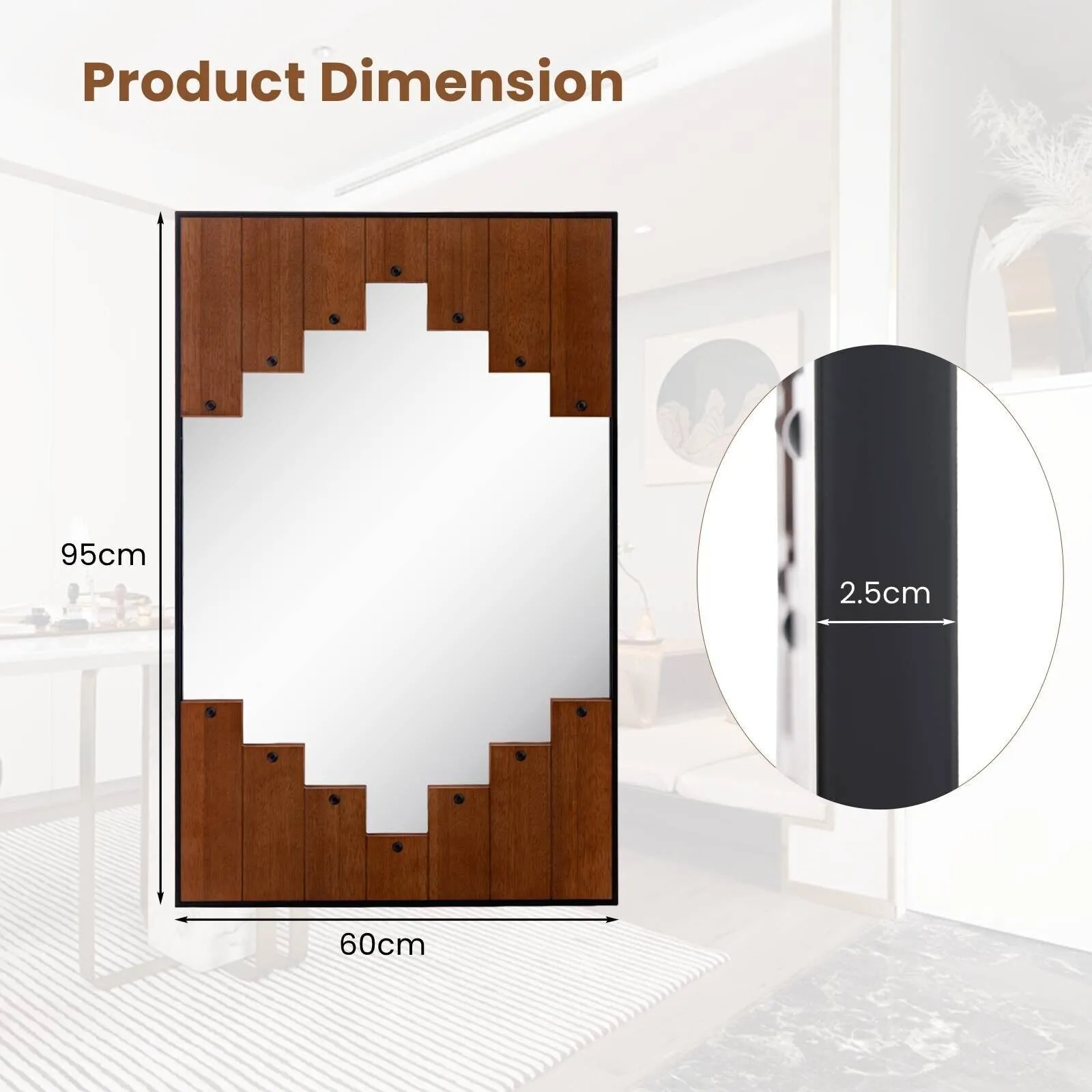 Costway Piano Key-Shaped Framed Decoration Rectangle Wall Mirror Makeup Vanity Mirror in Black 2