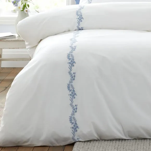 Bianca Camille Embroidered Floral 100% Cotton Duvet Cover & Pillowcase Set 4