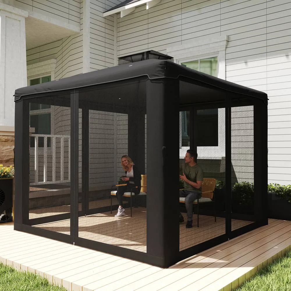 OUTSUNNY 3 x 3 m Metal Gazebo Garden Outdoor 2-Tier Roof Marquee Party Black