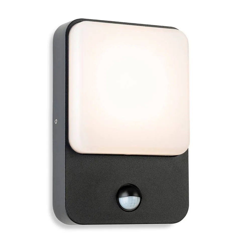 Netlighting Hero LED Wall Light PIR Graphite White LED Diffuser IP54 in Grey