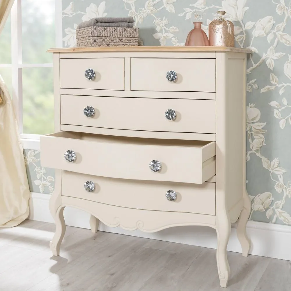 Statement Furniture Juliette Vintage Chic 2 Over 3 Chest of Drawers with Crystal Handles in Ivory 3
