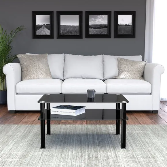 AVF Large Coffee Table, Black Glass with Black Legs 4