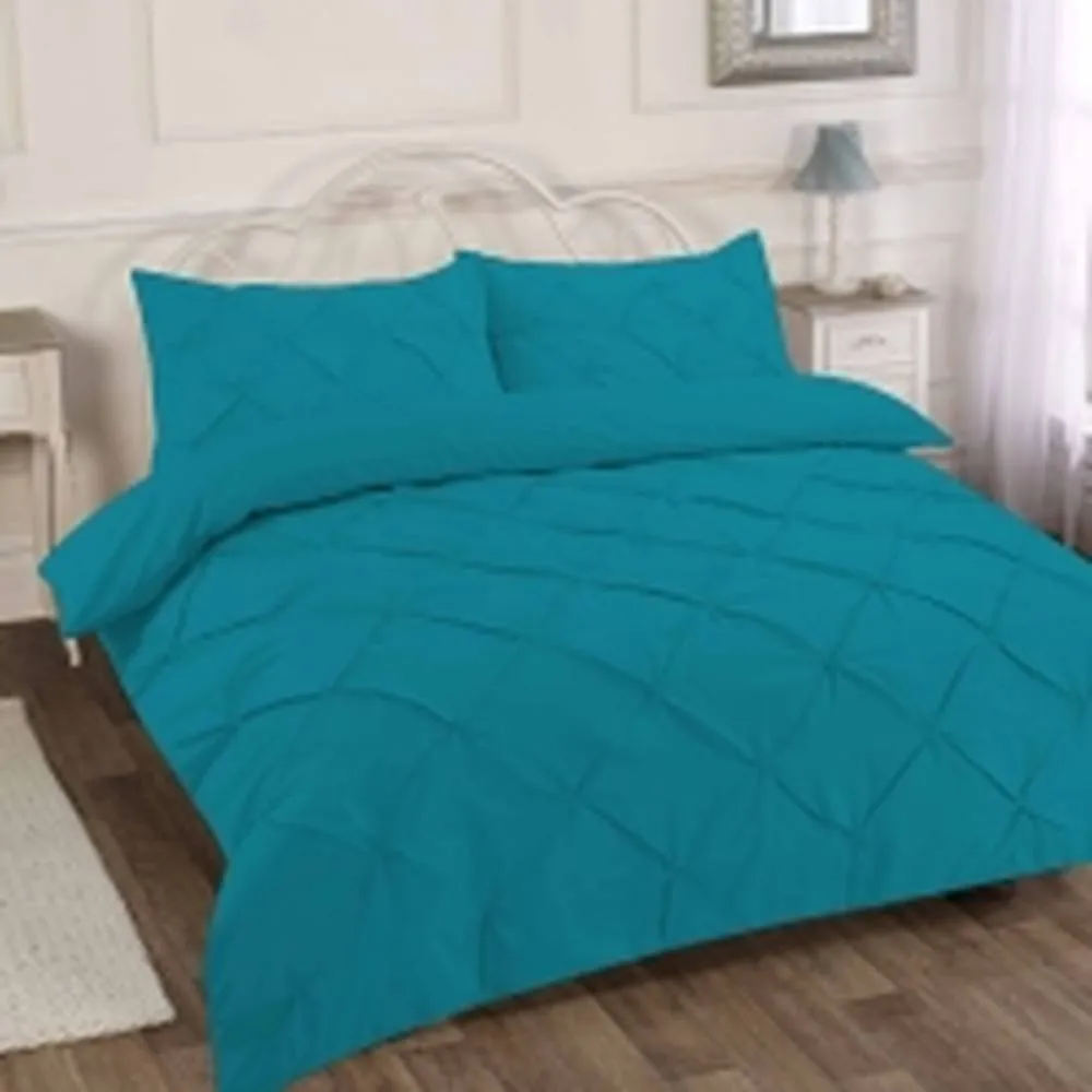 Homes-Linen Luxury Alexandra Pintuck Pleated Duvet Cover Set in Teal
