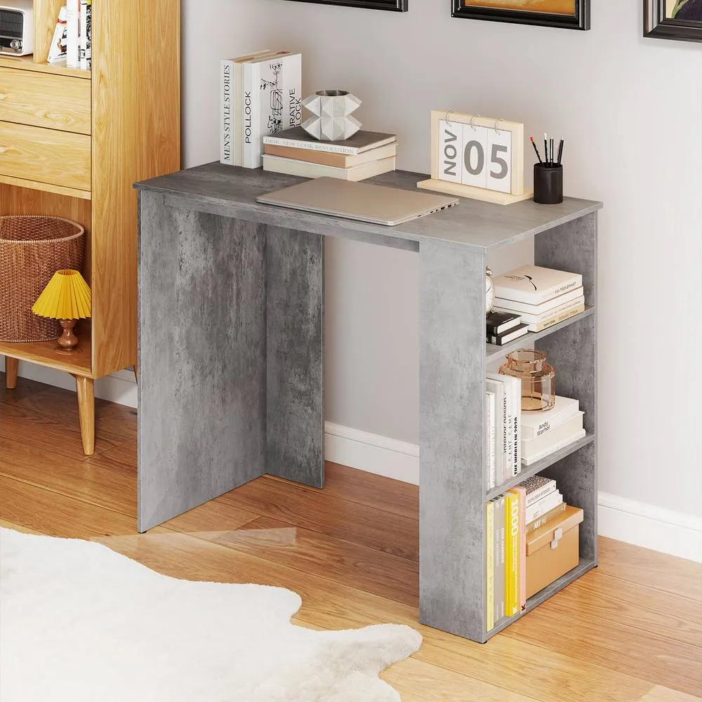 Costway Computer Desk 90cm Study Desk Wooden Writing Desk w/Bookshelf in Grey 5