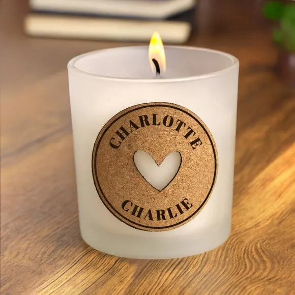 Personalised Heart Cork Label Candle Jar 3