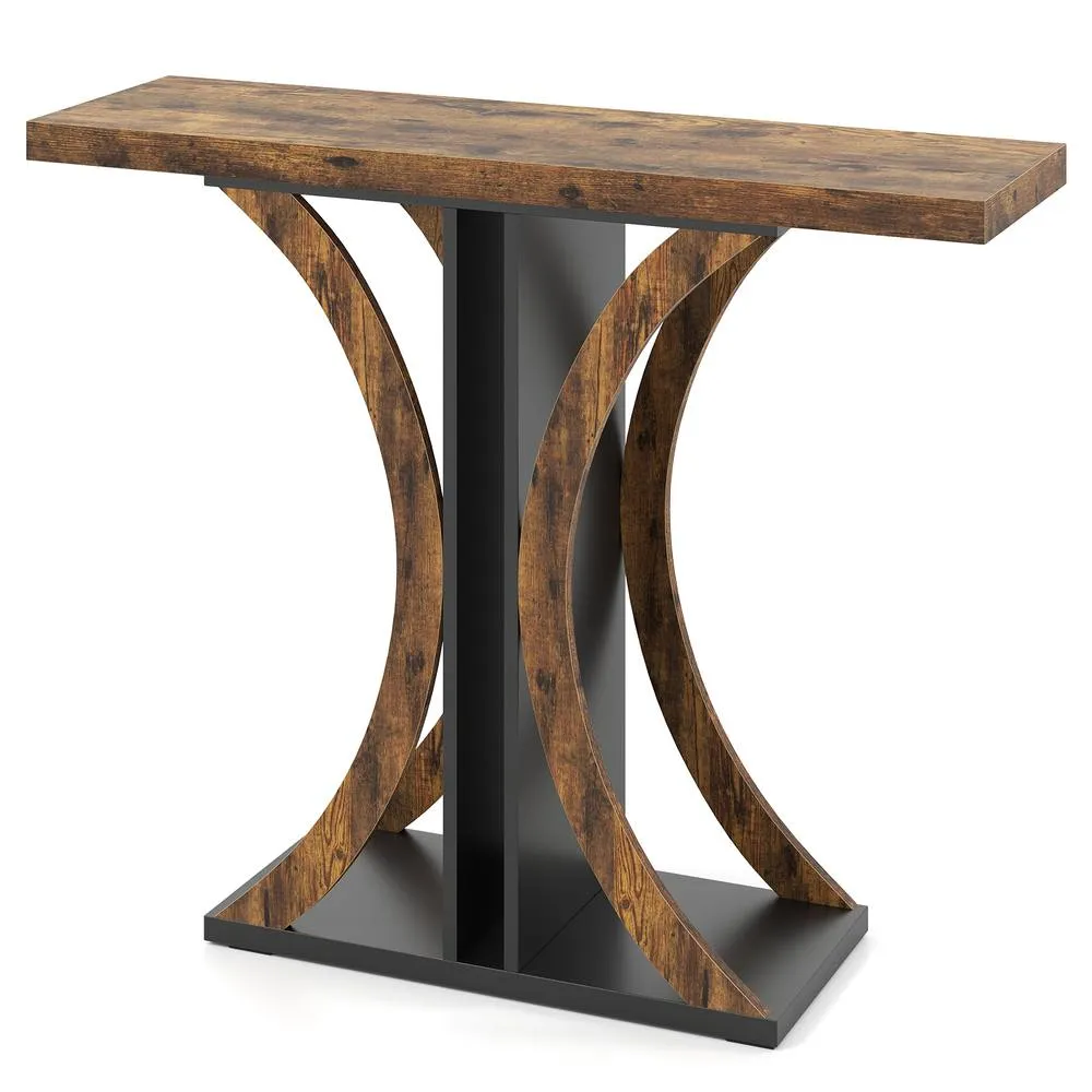 Costway 100 cm Rectangular Entryway Table with Geometric Frame in Brown 2