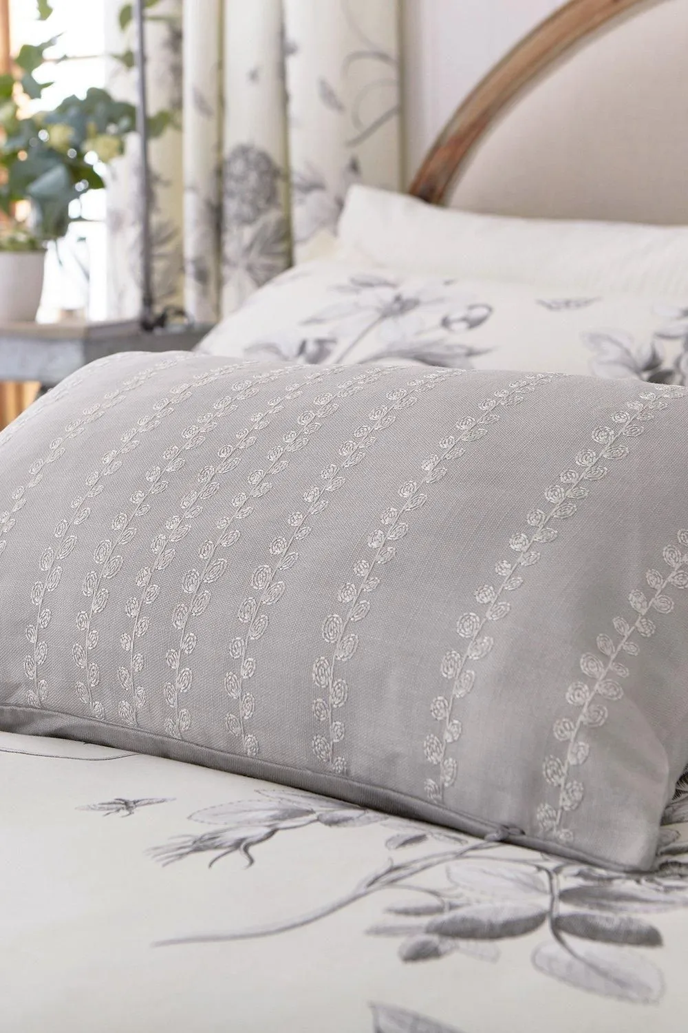 Sanderson 'Etchings & Roses' Cotton Cushion in Silver 2