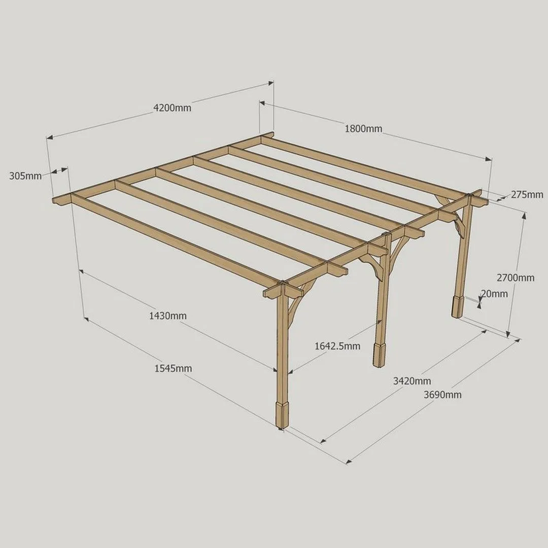 Rutland County Garden Furniture Ltd Wall Mounted Premium Pergola 3 Posts, L180 x W420 x H270 cm, Green in Brown 5