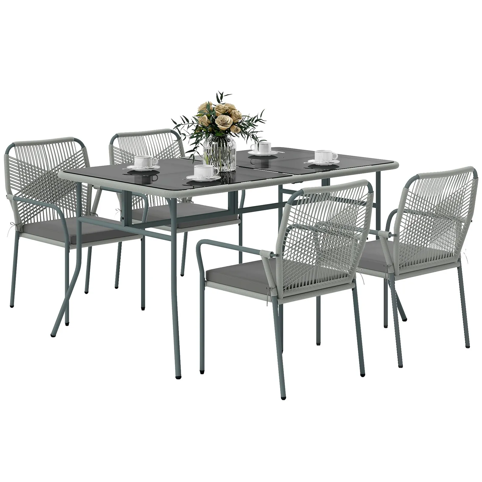 OUTSUNNY 5 Piece PE Rattan Garden Dining Set with Cushions, Light Grey 2