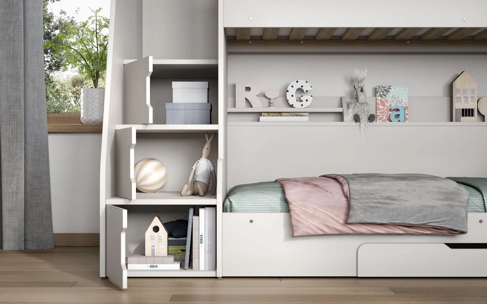 Flair Slick Staircase Triple Bunk Bed with Storage in White 4