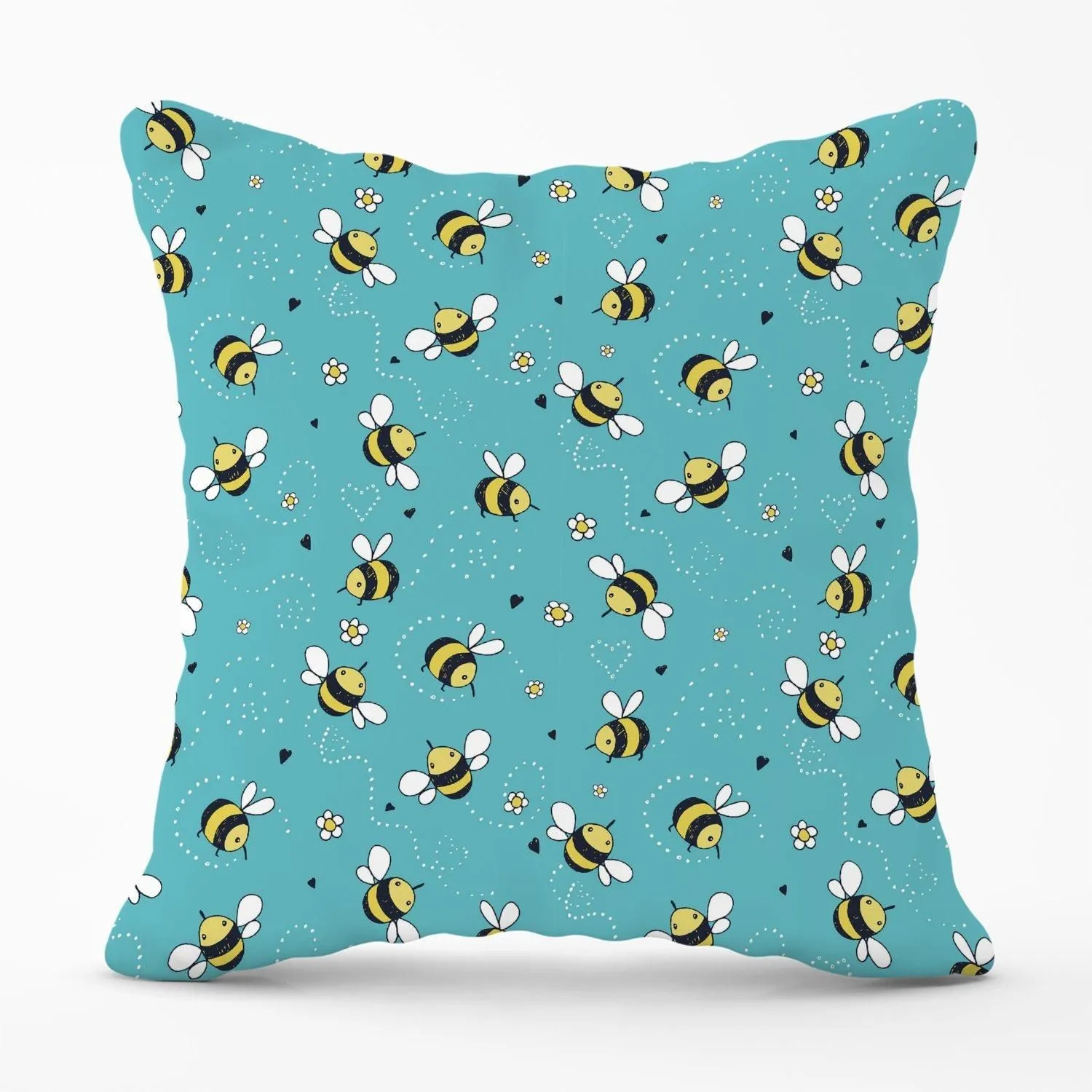 Warren Reed - Designer Hand Drawn Busy Bees Outdoor Cushion in Blue