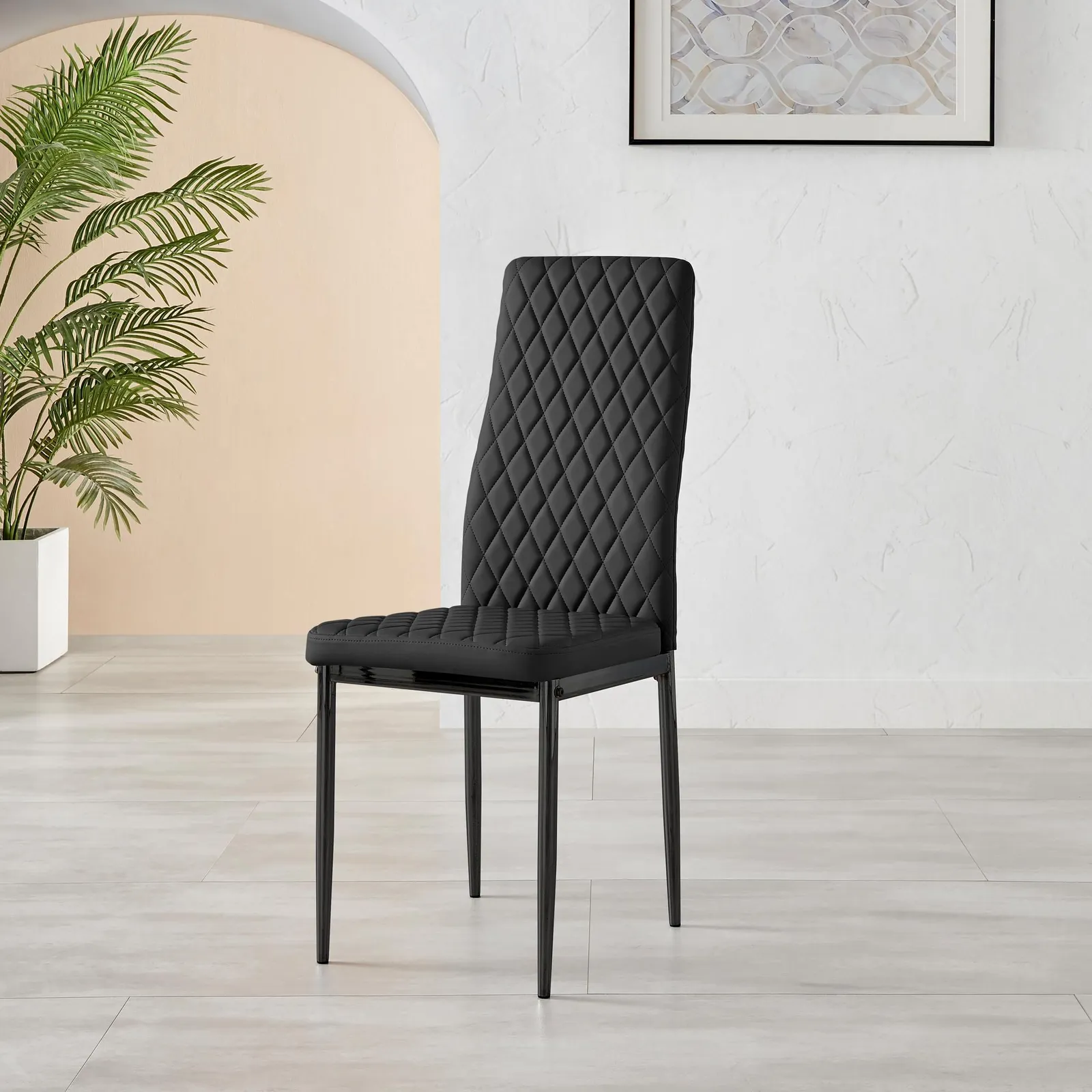 FurnitureboxUK Set of 6 Milan High Back Soft Touch Diamond Pattern Faux Leather Dining Chairs With Black Powder Coated Metal Legs 4