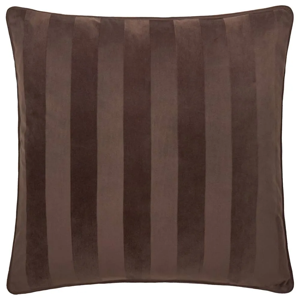 Paoletti Regency Stripe Velvet Cushion in Chocolate 2