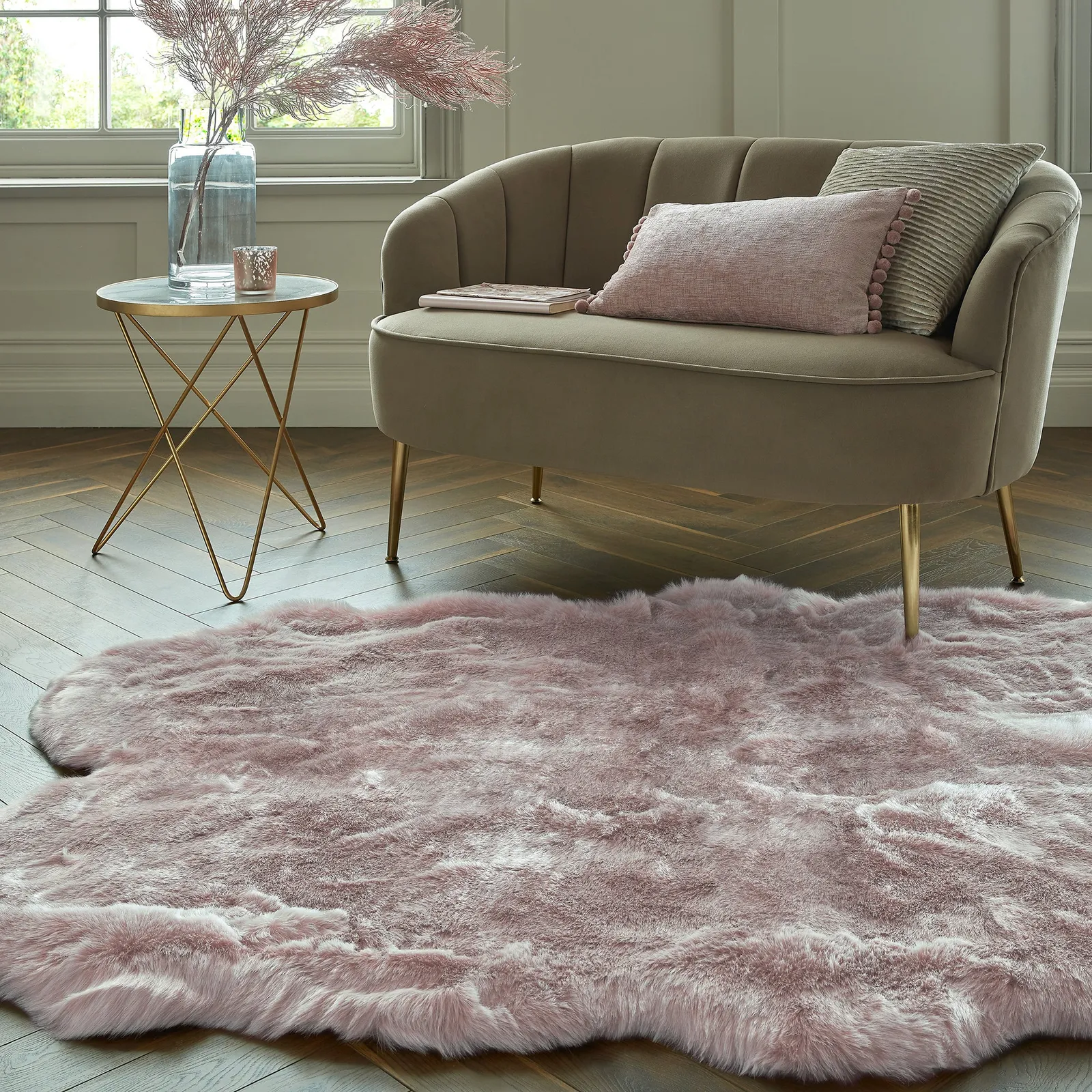 Copenhagen Quad Faux Fur Rug Copenhagen Blush Pink
