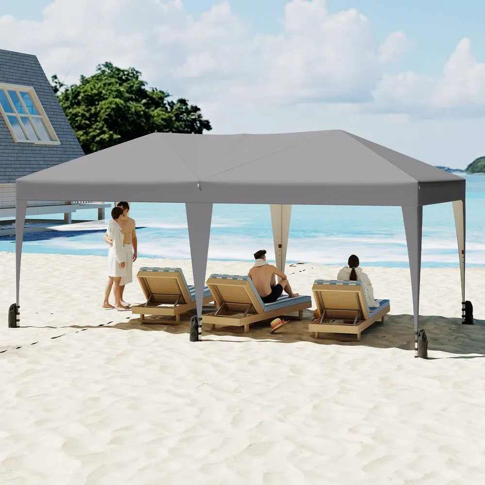 Costway 590x300 CM Pop up Canopy Tent Foldable Patio Shelter w/ Wheeled Bag in Grey