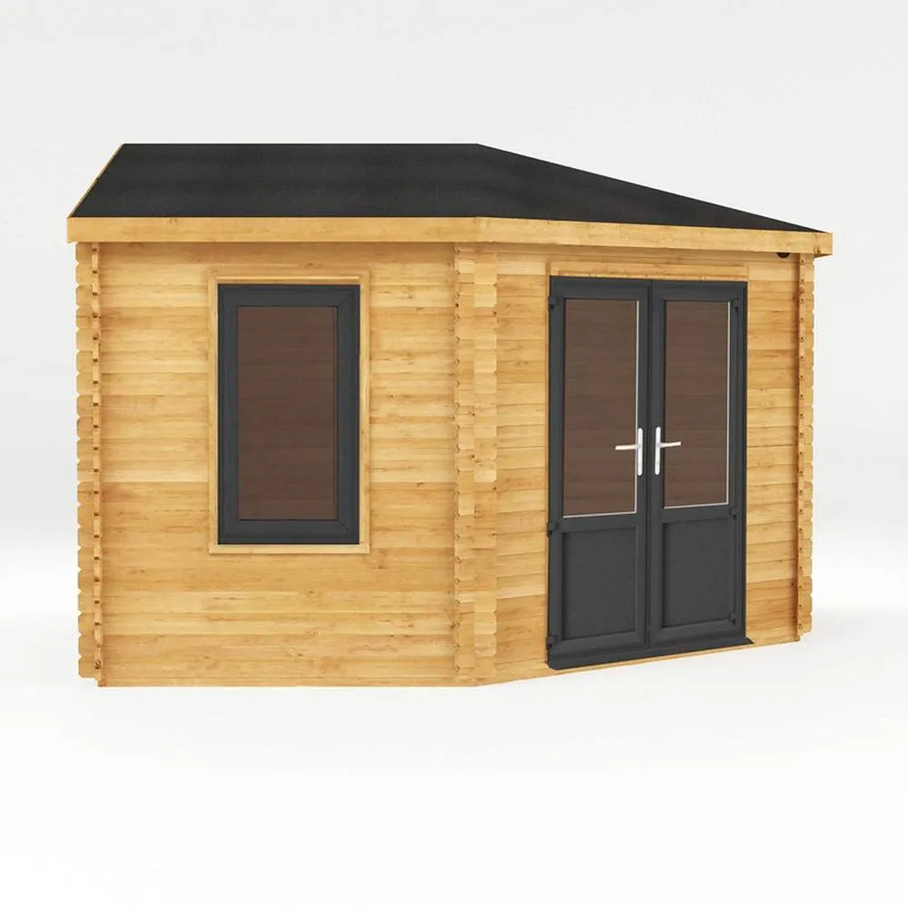 Mercia 44 mm Corner Cabin with UPVC Windows & Doors - L415 x W409 x H287 cm in Brown 2