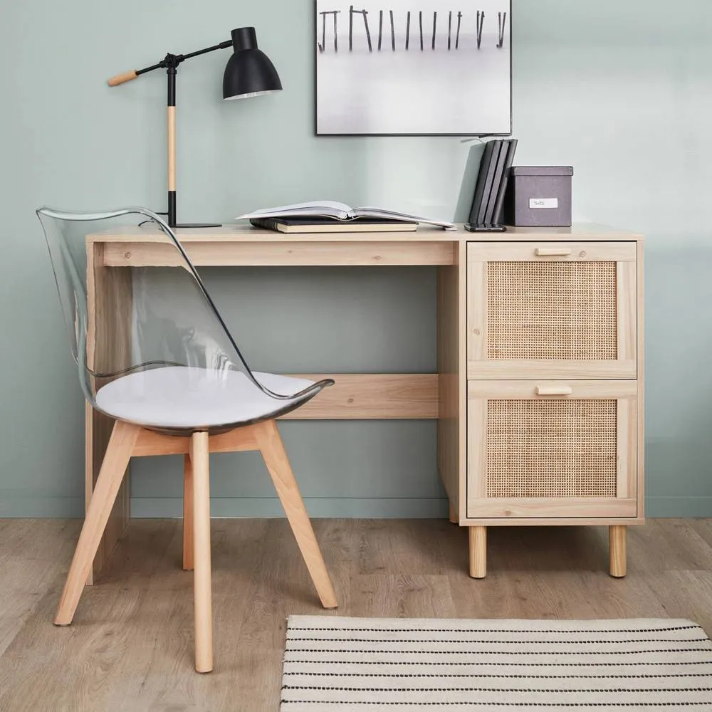 sweeek 2-drawer woven rattan desk in Beige 3