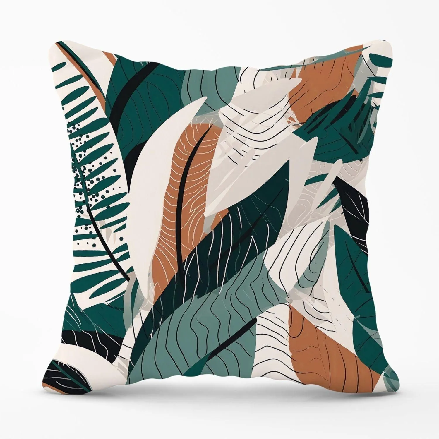 Warren Reed - Designer Autumn Tropical Leaves Green Brown Outdoor Cushion