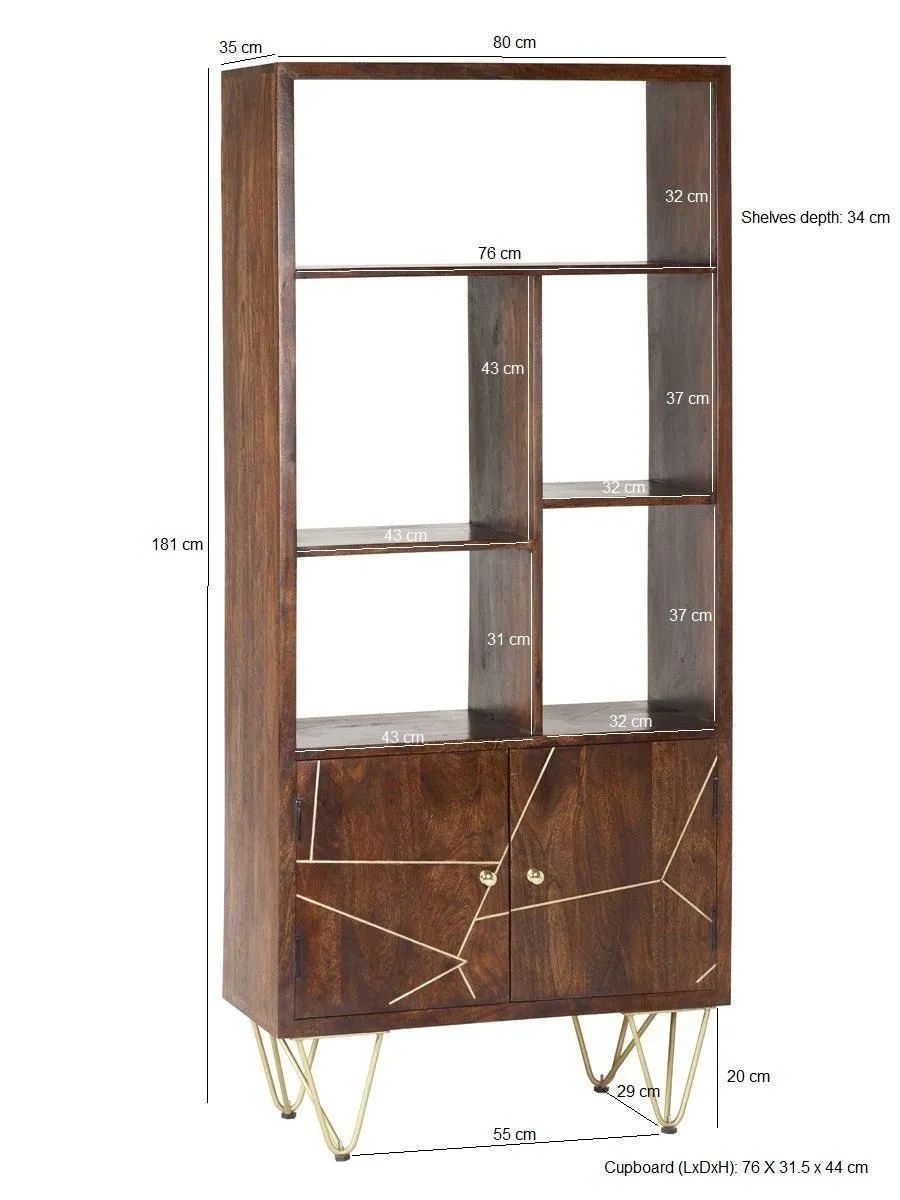 IH Design Multi shelf bookcase with Doors Deiondre Dark Mango in Brown 4