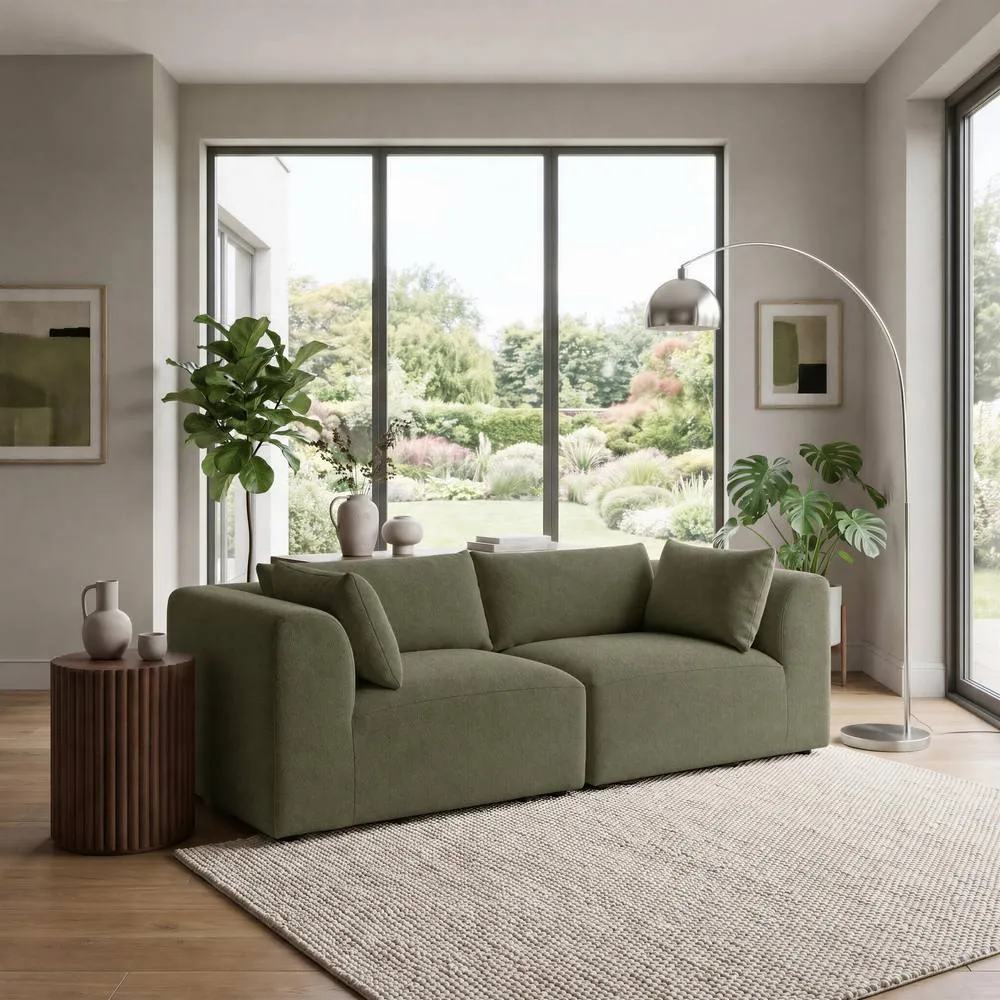 FurnitureboxUK Drift Boucle Fabric 2 Seater Modular Sofa in Green 3