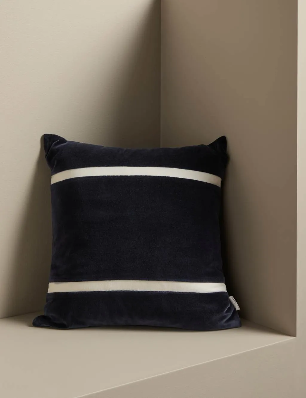 M&S X Kelly Hoppen Pure Cotton Double Stripe Cushion Navy Mix