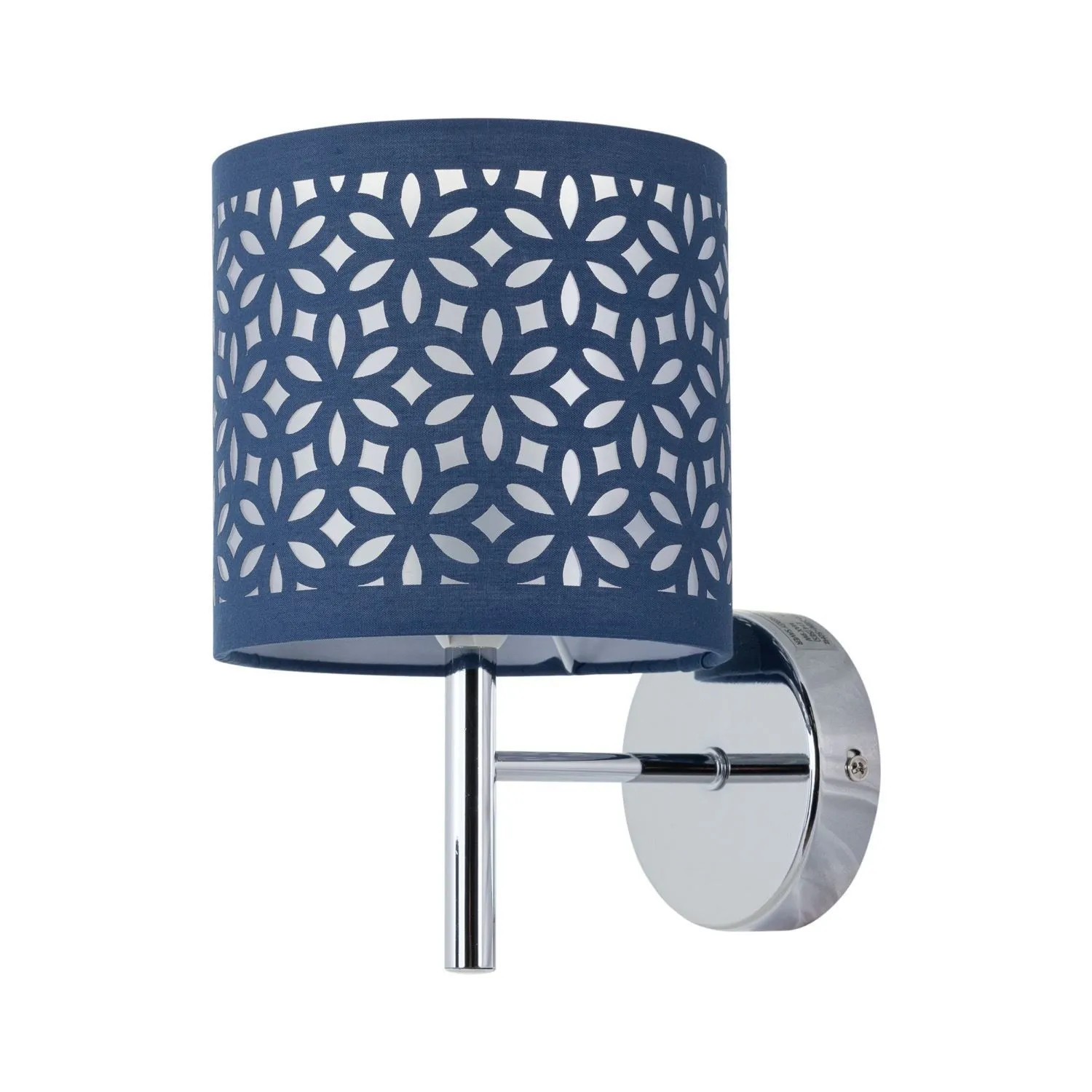 First Choice Lighting Brea - Chrome Wall Light with Navy Blue Cut Out Shade in Silver