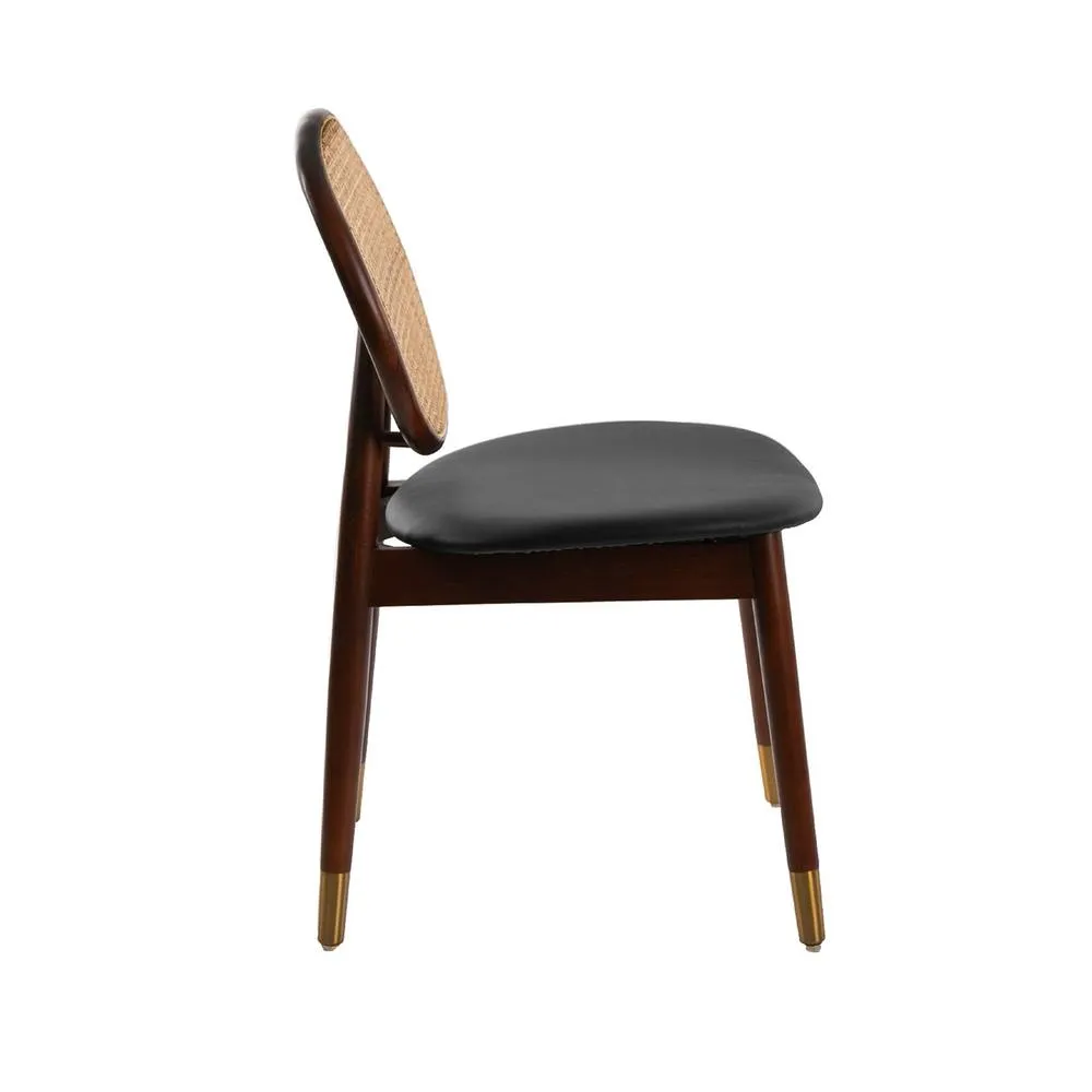 Angel Cerda Model Rattan Dining Chair Black Leatherette, Walnut 6