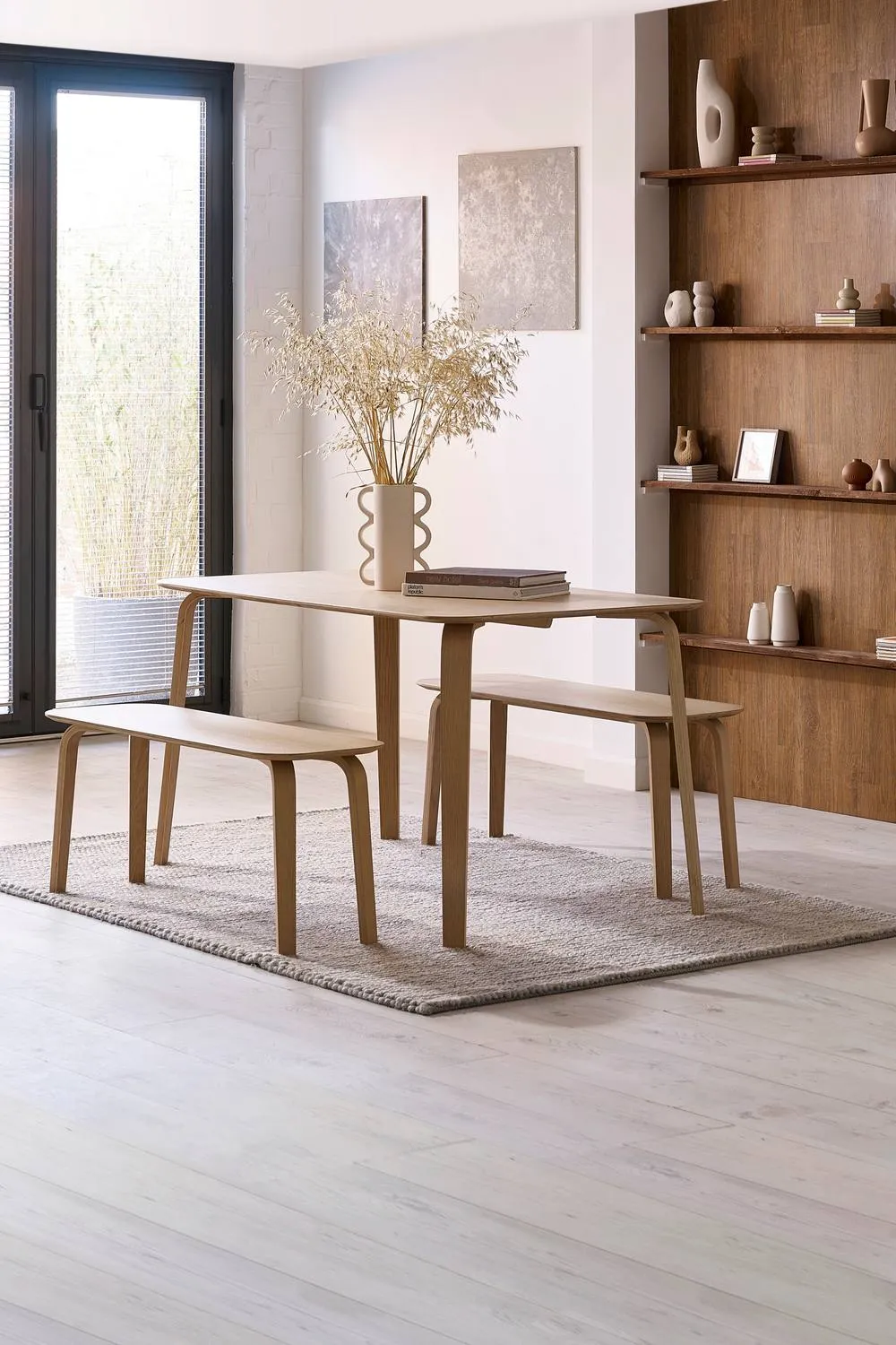 Julian Bowen Kaito 2 Seater Dining Bench with Curved Legs in Light Oak 2