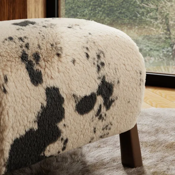 Curved Cow Fur Wooden Accent Stool 2